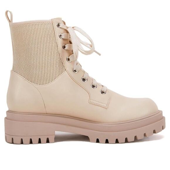 Vetaste Women’s Lug Sole Lace Up Ankle Boots Chunky Block Heel Combat White SZ 9 - Picture 5 of 7